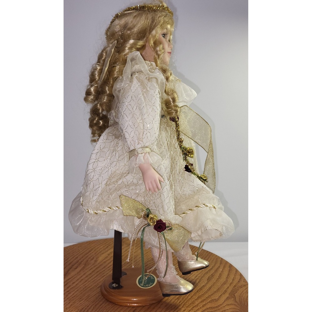 Bearington Collection Porcelain Angel Doll Cream Gold Lace 18 Inch Holiday Decor - Picture 7 of 9